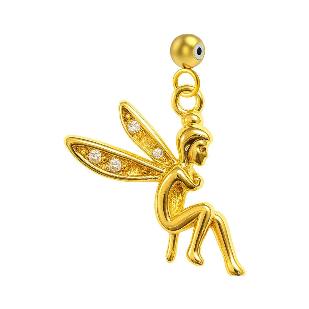 Charm colgante dorado de hada con circonitas y bola de acero con goma