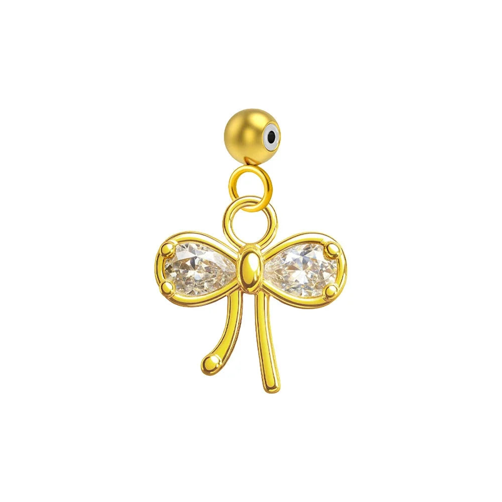 Charm colgante dorado de lazo con circonitas y bola de acero con goma