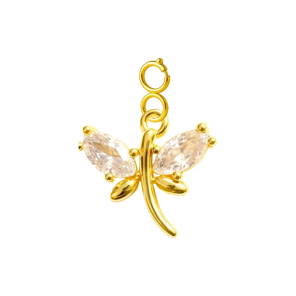Charm colgante dorado de libélula con circonitas y cierre de acero