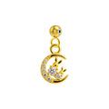 Charm colgante dorado de luna con dos conejos y circonitas con bola de acero con goma