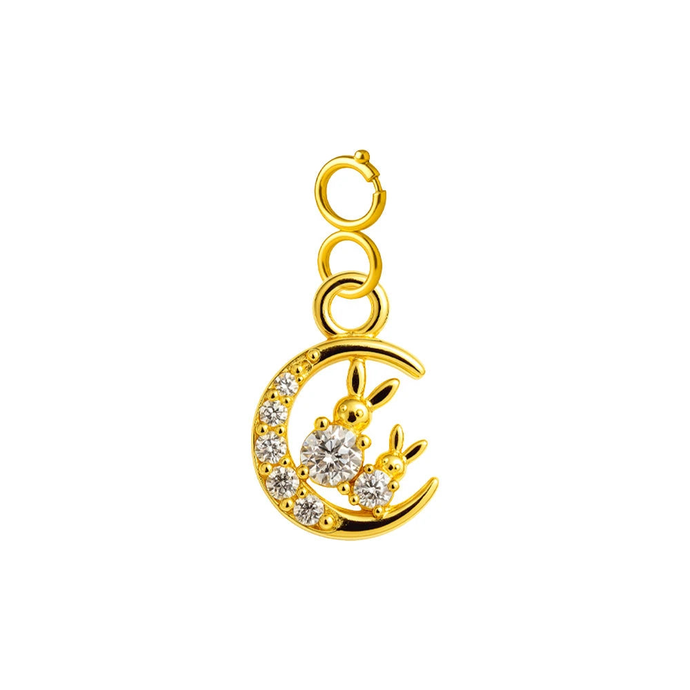 Charm Cobre Chapado Oro 14K con Circonita Luna Y Estrellas con Cierre