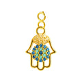 Charm colgante dorado de Mano de Fátima azul con circonitas y cierre de acero