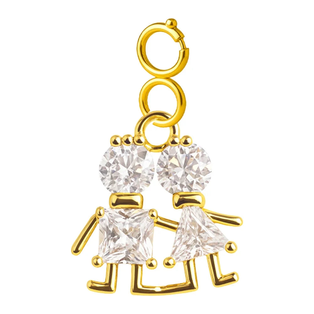 Charm Cobre Chapado Oro 14K con Circonita Niño Y Niña con Cierre