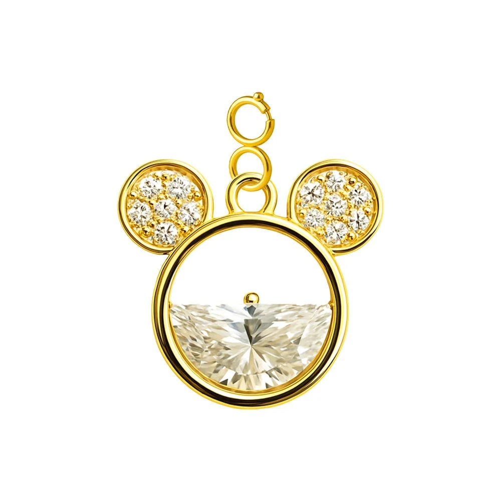Charm colgante dorado de orejas de ratón con circonitas y cierre de acero