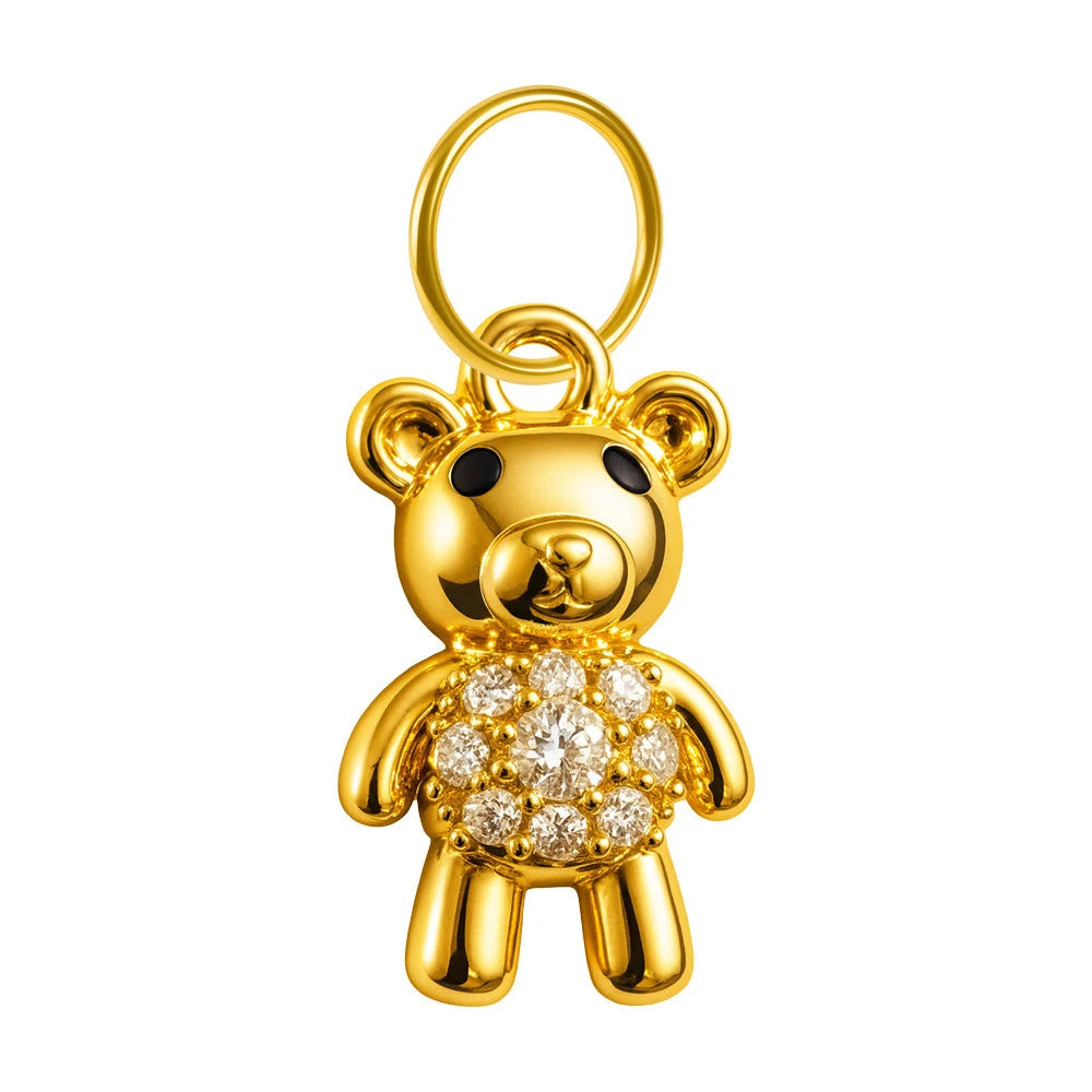 Charm colgante dorado de osito con circonitas y aro de acero