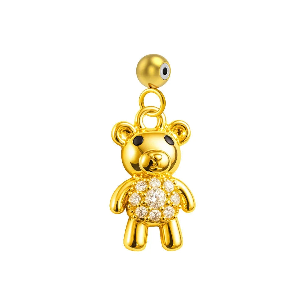 Charm colgante dorado de osito con circonitas y bola de acero con goma