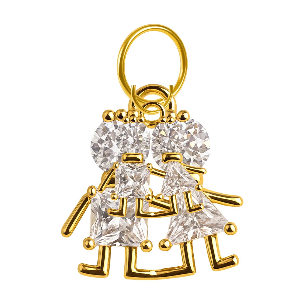 Charm Cobre Chapado Oro 14K con Circonita Pareja Niños Colgante