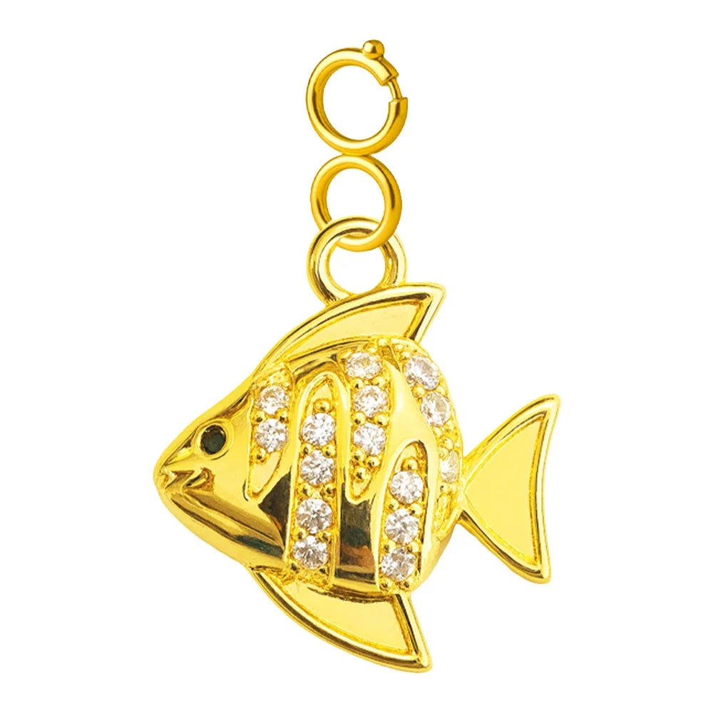Charm Cobre Chapado Oro 14K con Circonita Pez con Cierre