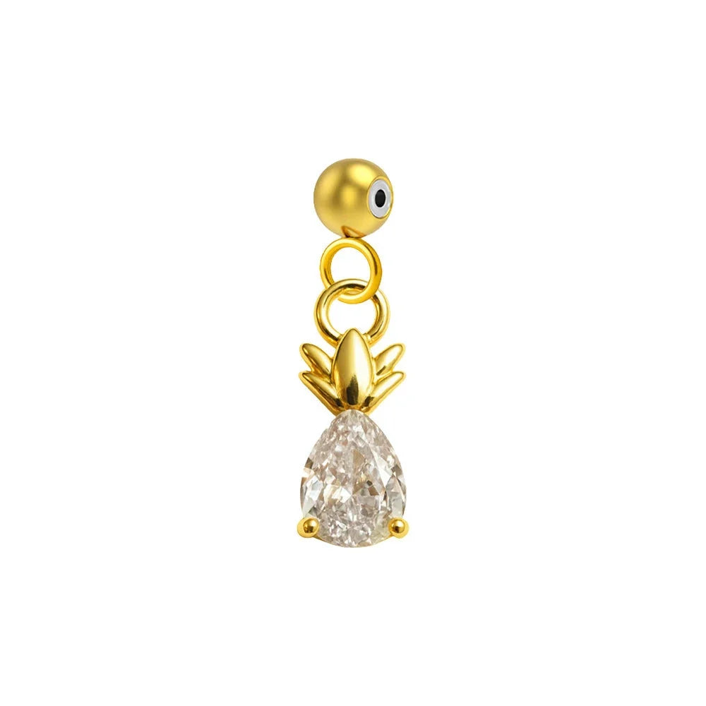 Charm colgante dorado de piña con piedra transparente y bola de acero con goma