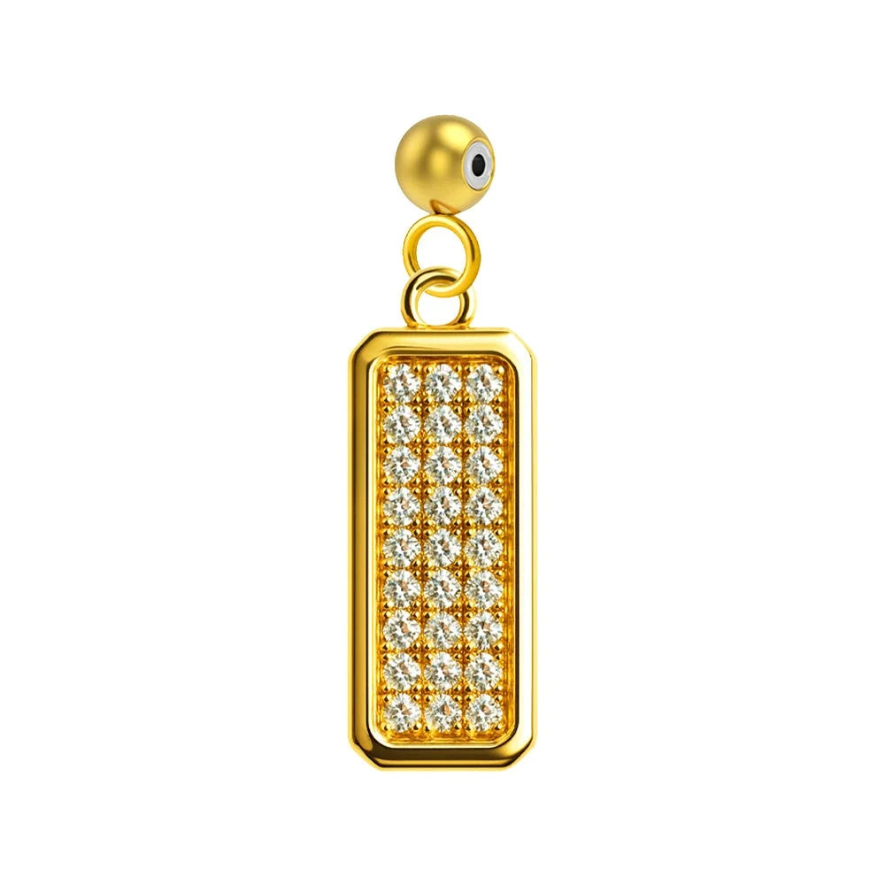 Charm colgante rectangular dorado pavé con circonitas y bola de acero con goma
