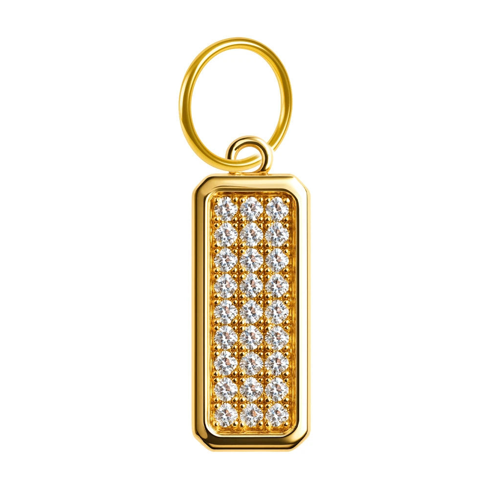 Charm colgante rectangular dorado pavé con circonitas y aro de acero