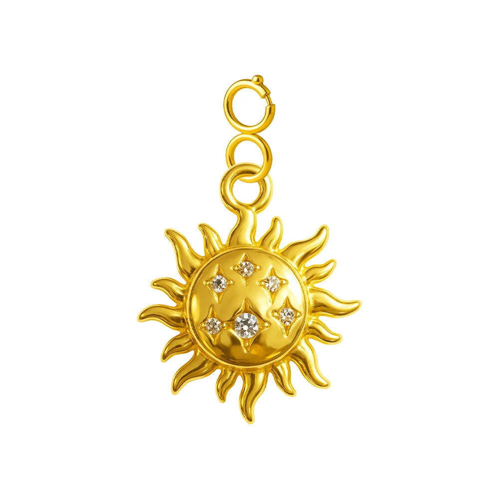 Charm Cobre Chapado Oro 14K con Circonita Sol con Cara con Cierre