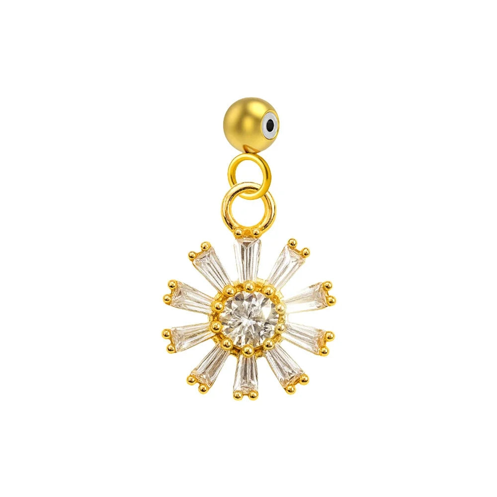 Charm colgante dorado de sol radial con circonitas y bola de acero con goma