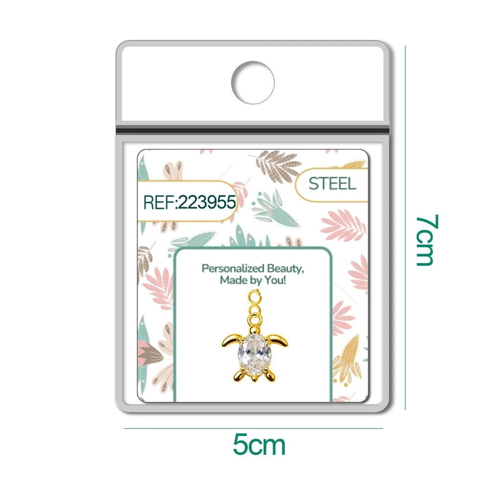 Charm Cobre Chapado Oro 14K con Circonita Tortuga con Cierre detalle