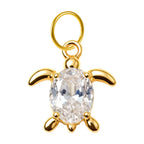 Charm colgante dorado de tortuga con piedra ovalada y aro de acero
