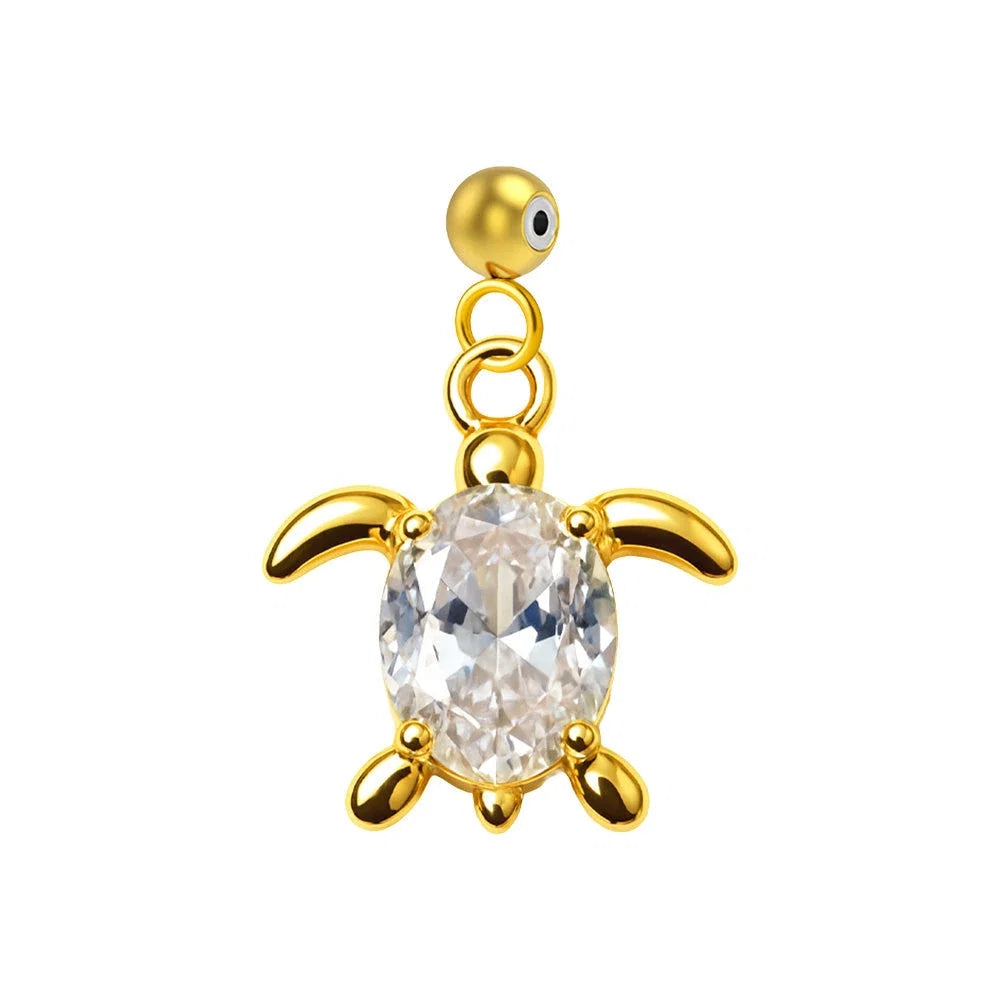 Charm colgante dorado de tortuga con piedra ovalada y bola de acero con goma