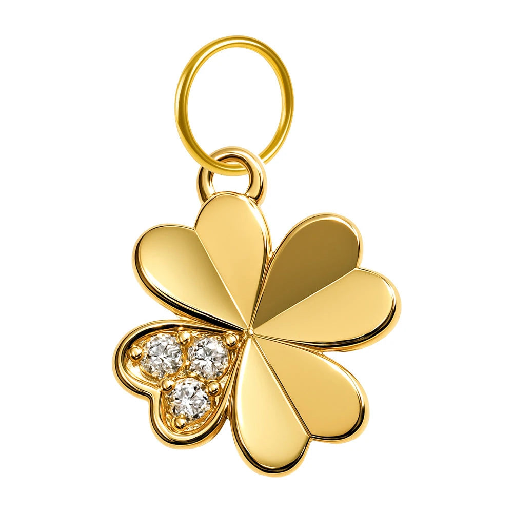 Charm colgante dorado de trébol con tres circonitas con aro de acero