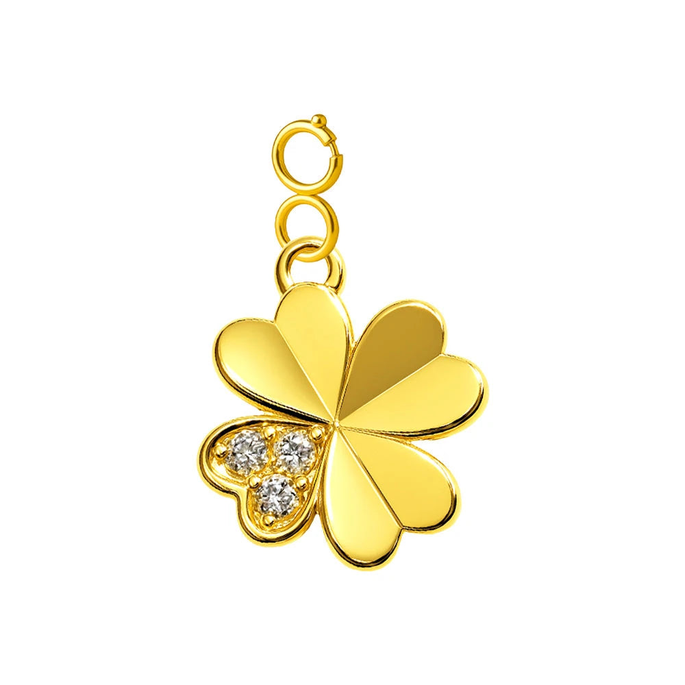 Charm Cobre Chapado Oro 14K con Circonita Trébol de Cuatro Hojas con Cierre