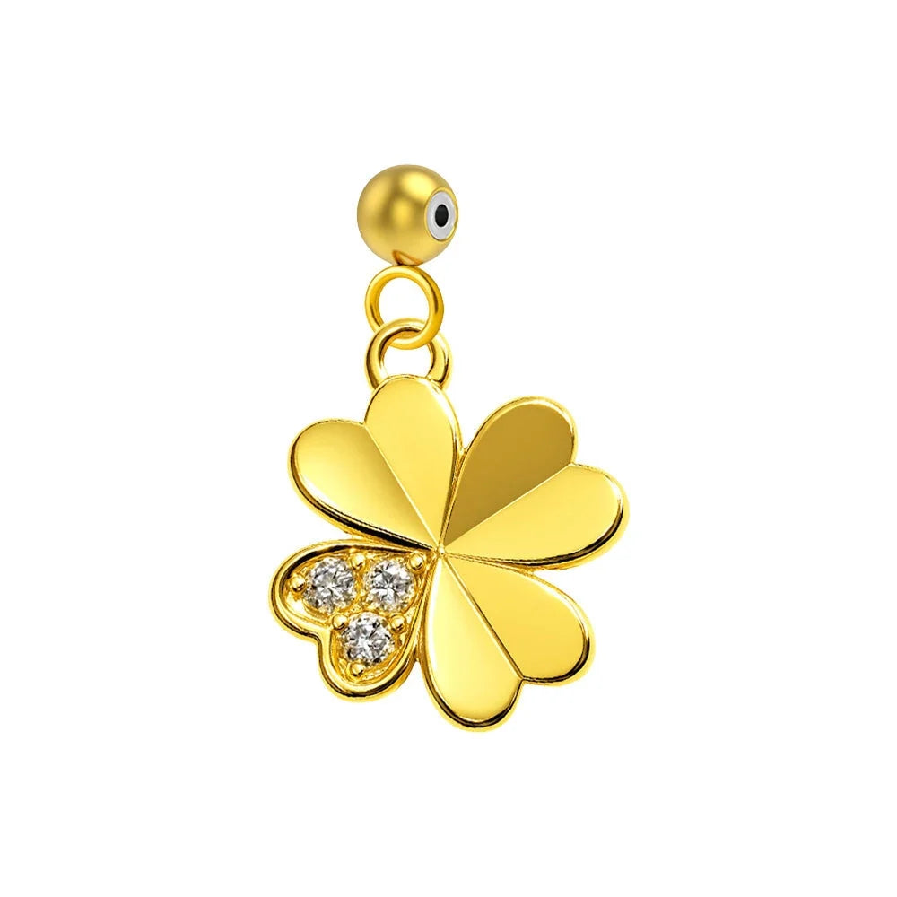 Charm colgante dorado de trébol con tres circonitas con bola de acero con goma