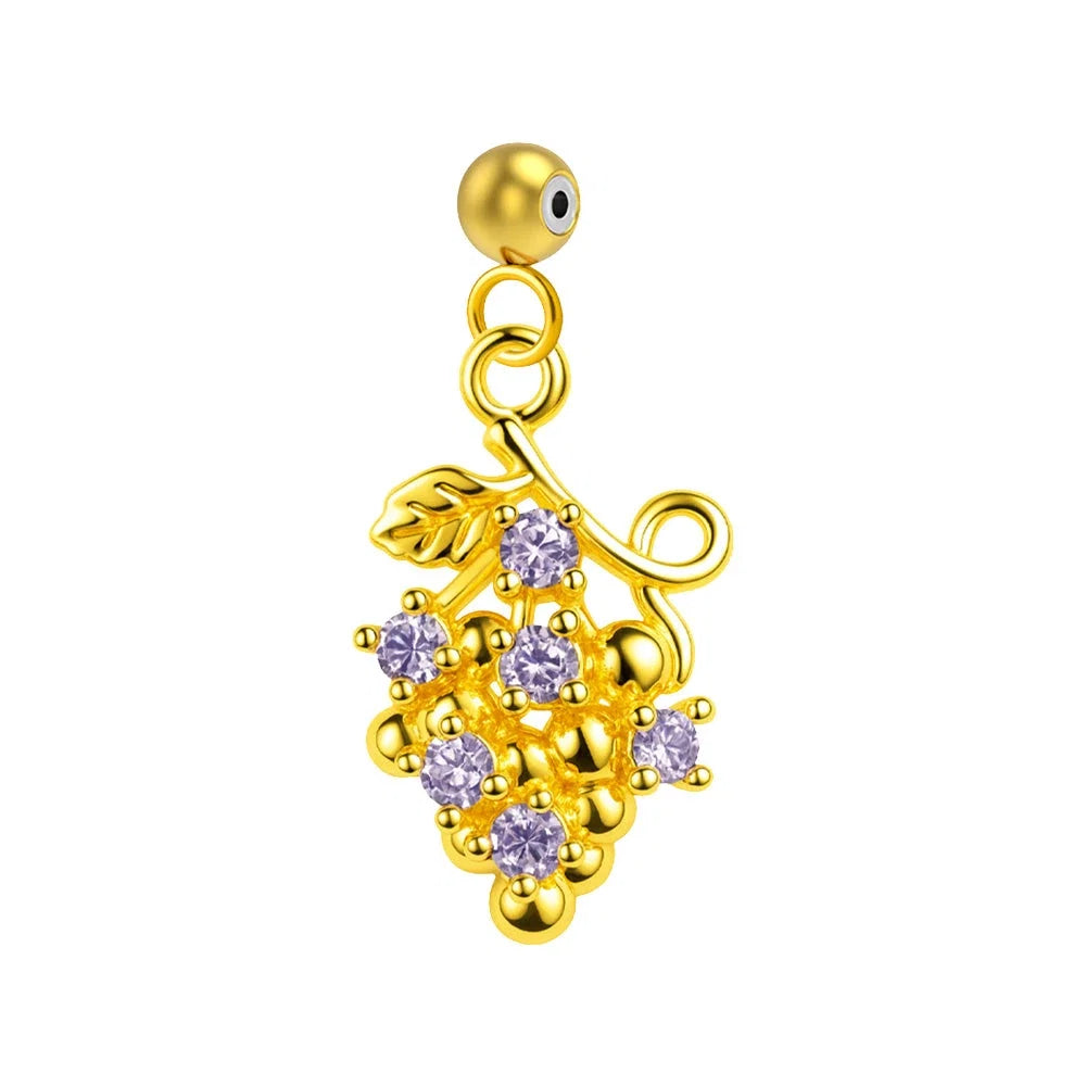 Charm colgante dorado de racimo de uvas con circonitas lila con bola de acero con goma
