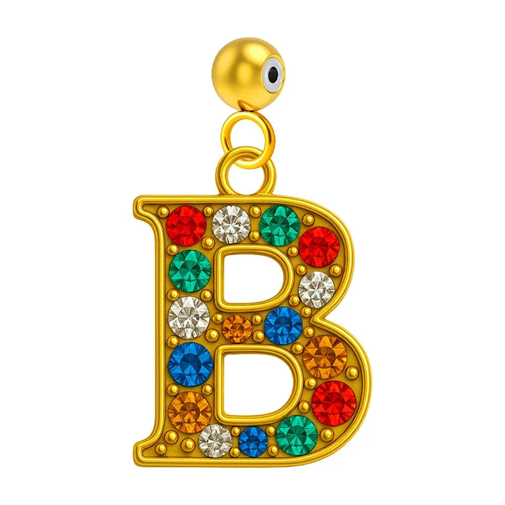 Charm Letra Inicial en Acero Dorado con Circonita - Letra B - SKU 123999