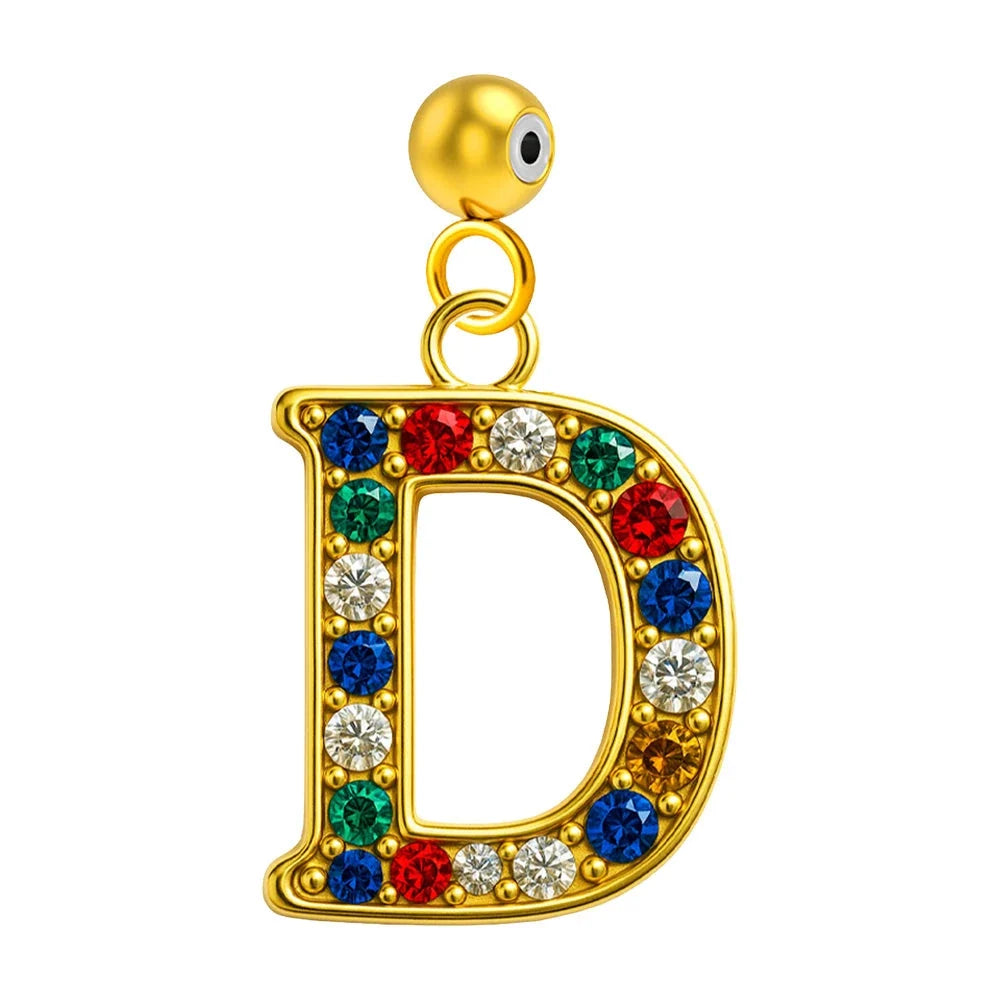 Charm Letra Inicial en Acero Dorado con Circonita - Letra D - SKU 124001