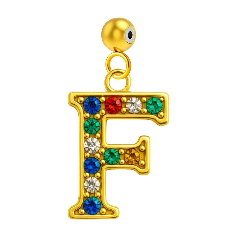 Charm Letra Inicial en Acero Dorado con Circonita - Letra F - SKU 124003