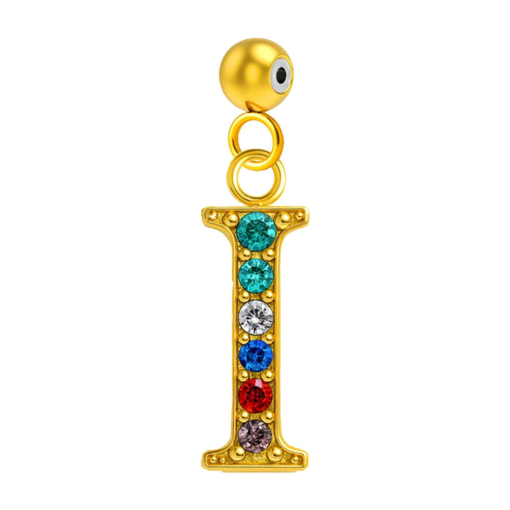 Charm Letra I Acero Dorado con Circonita
