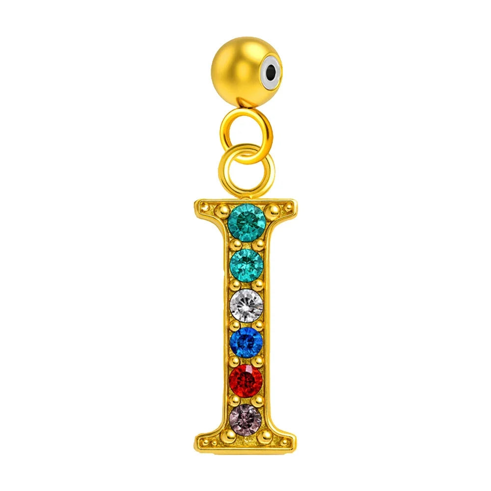 Charm Letra Inicial en Acero Dorado con Circonita - Letra I - SKU 124006