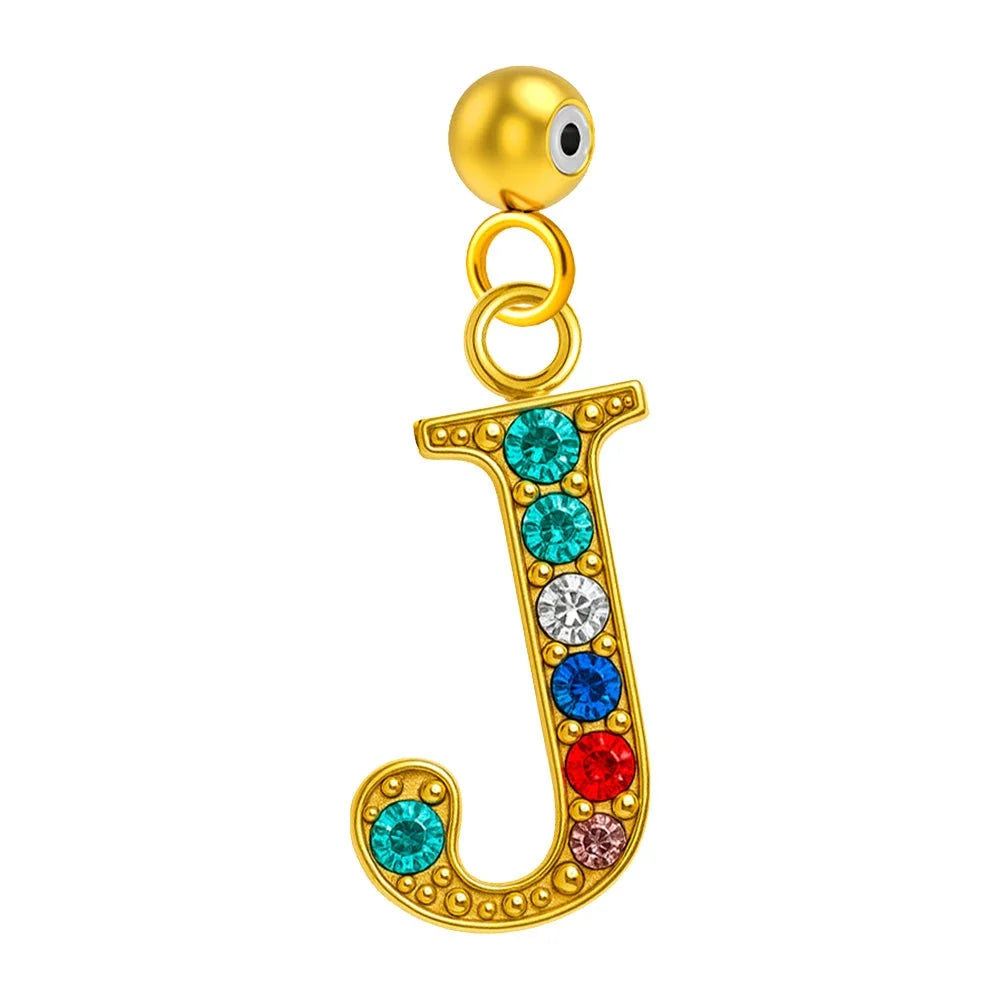 Charm Letra Inicial en Acero Dorado con Circonita - Letra J - SKU 124007