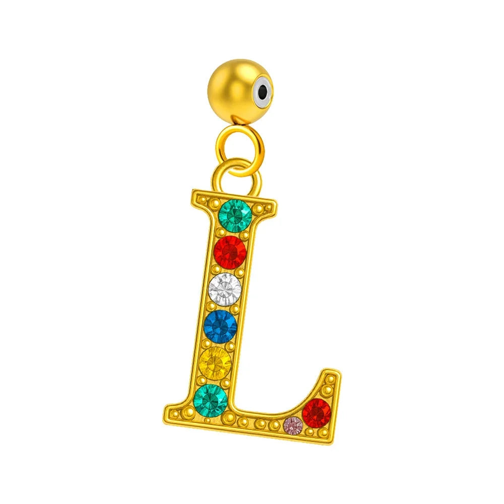 Charm Letra Inicial en Acero Dorado con Circonita - Letra L - SKU 124009