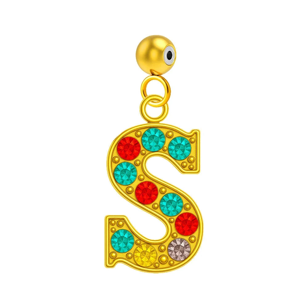 Charm Letra Inicial en Acero Dorado con Circonita - Letra S - SKU 124015