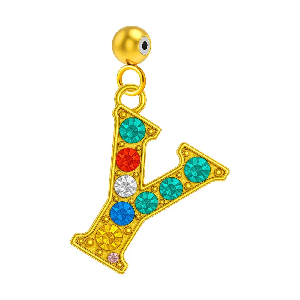 Charm Letra Inicial en Acero Dorado con Circonita - Letra Y - SKU 124018