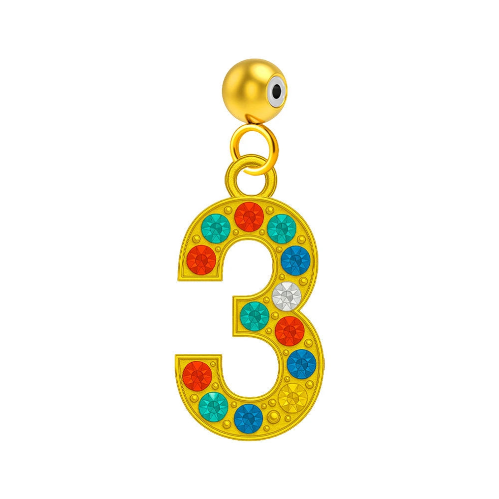Charm Número 3 Acero Dorado con Circonita