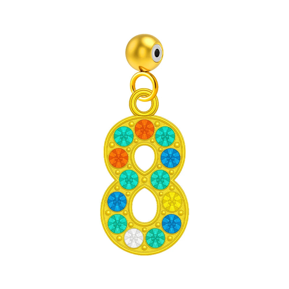 Charm Número 8 Acero Dorado con Circonita