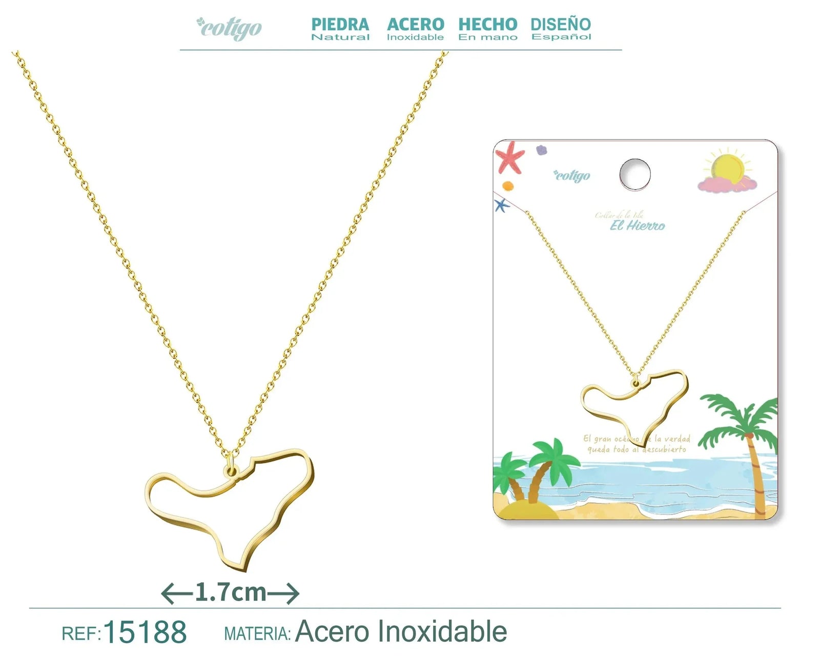Colgante Acero Isla el Hierro con Cadena Dorado