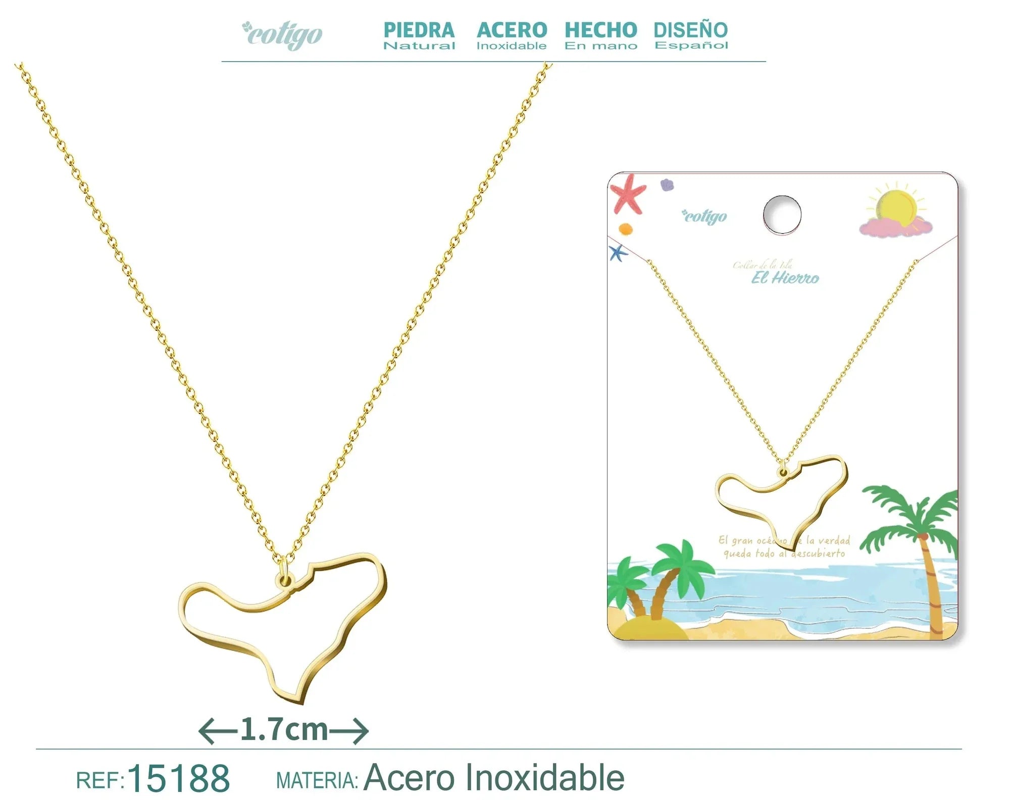 Colgante Acero Isla el Hierro con Cadena Dorado