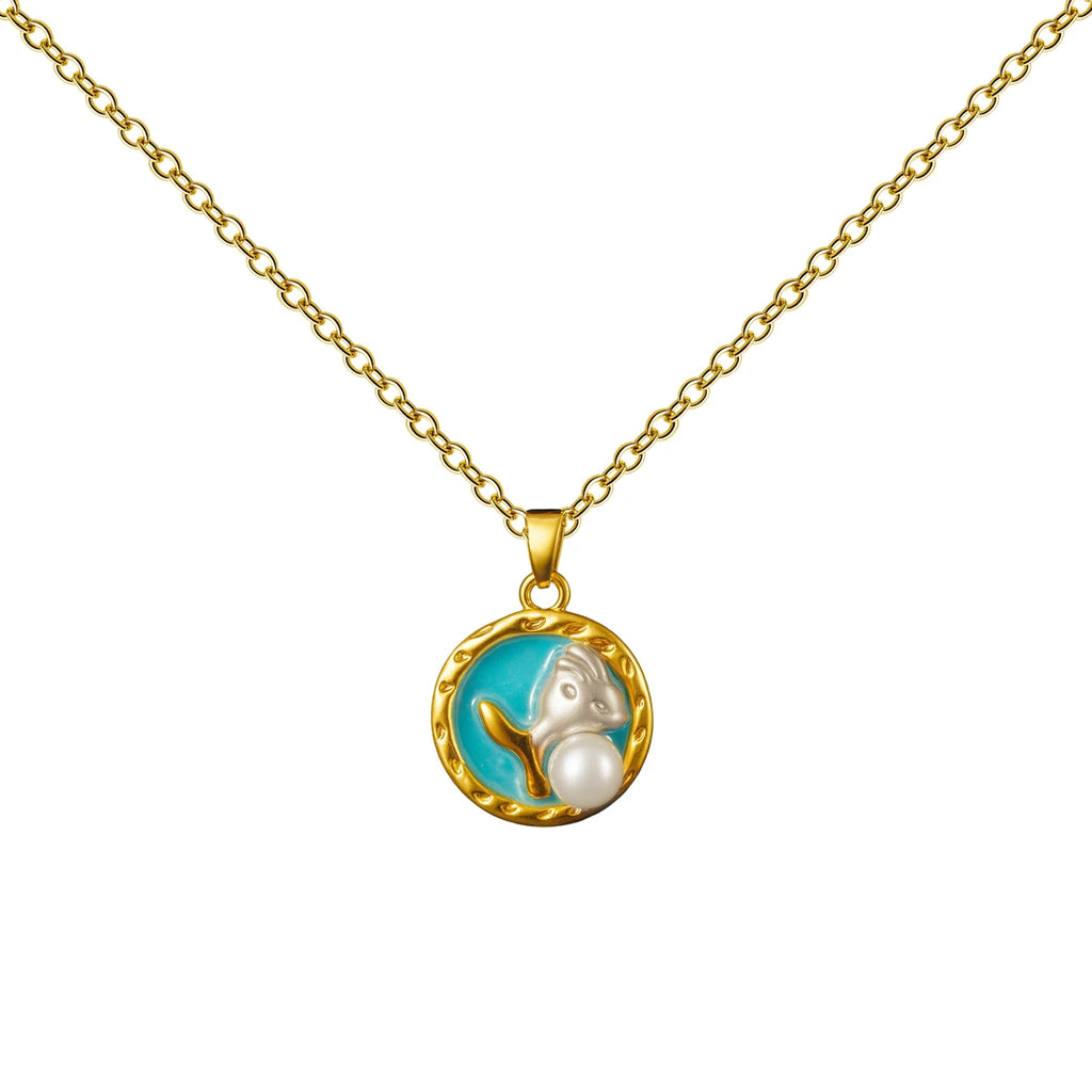 Colgante Azul con Perla Y Flor
