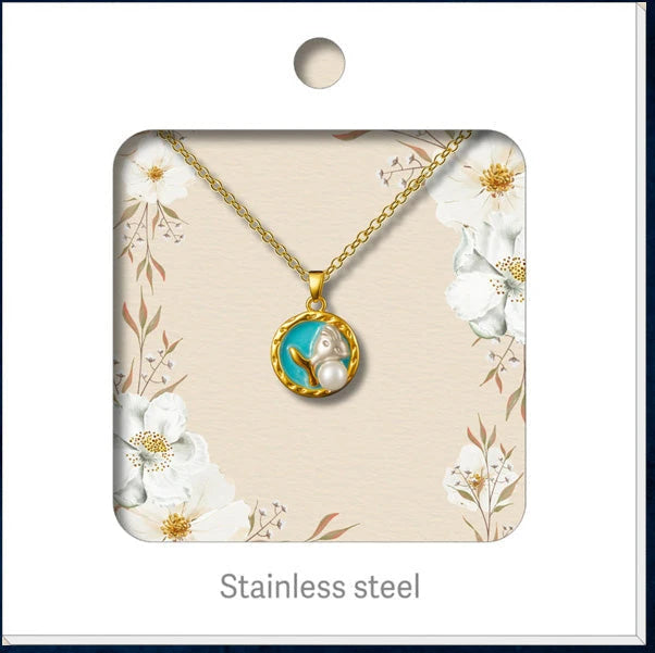 Colgante Azul con Perla Y Flor detalle