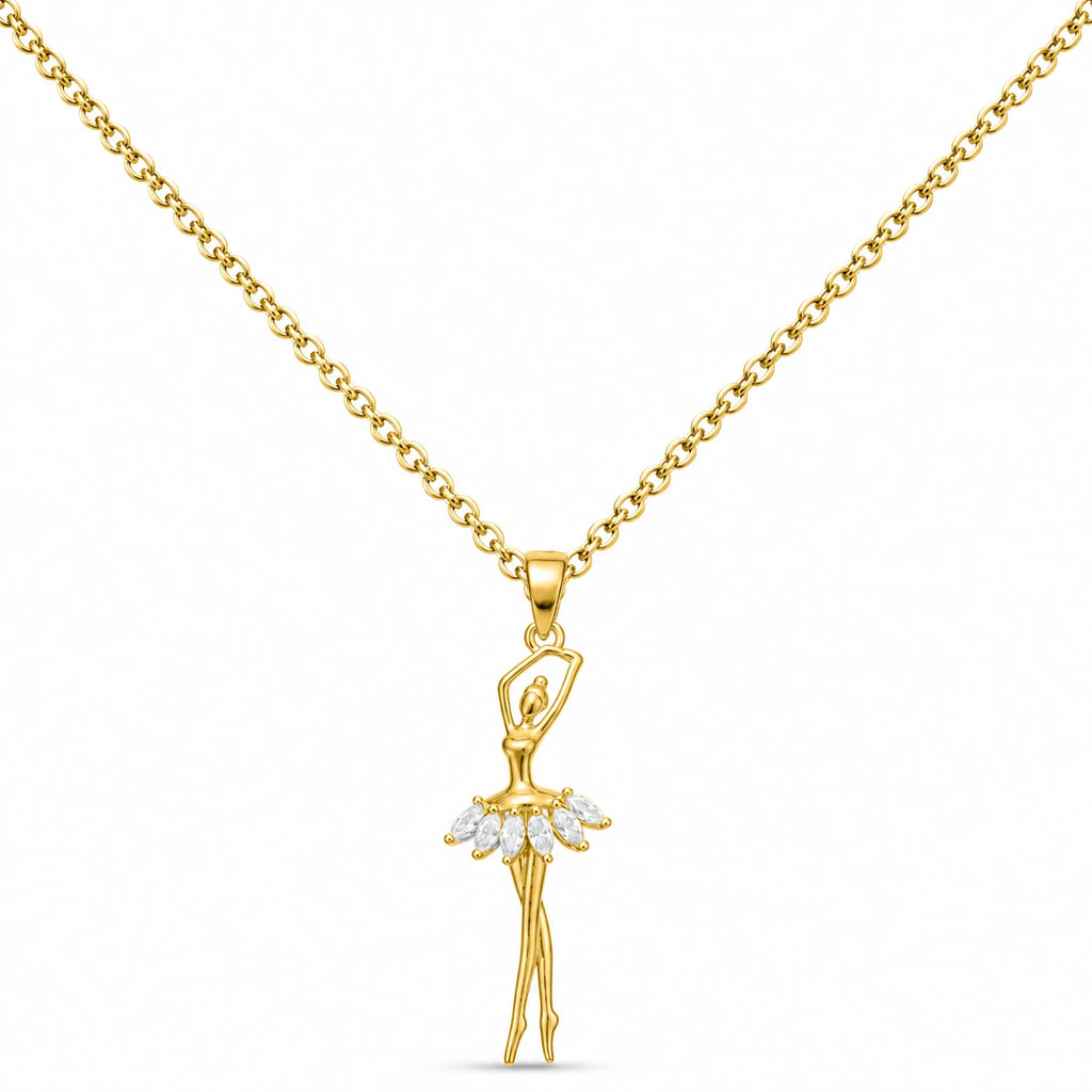 Colgante Bailarina Dorado 14K con Circonita detalle