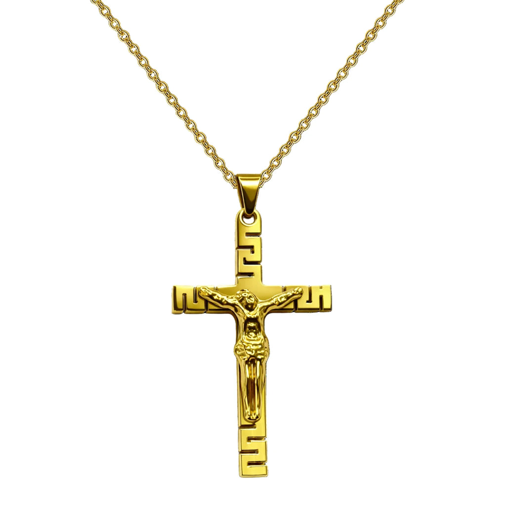 Collar Cruz con Jesús Crucificado en Acero Dorado - Dorado
