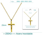 Collar Cruz con Jesús Crucificado en Acero Dorado detalle