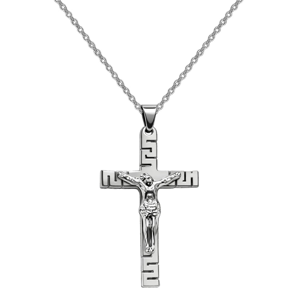 Collar Cruz con Jesús Crucificado en Acero Inoxidable - Plateado