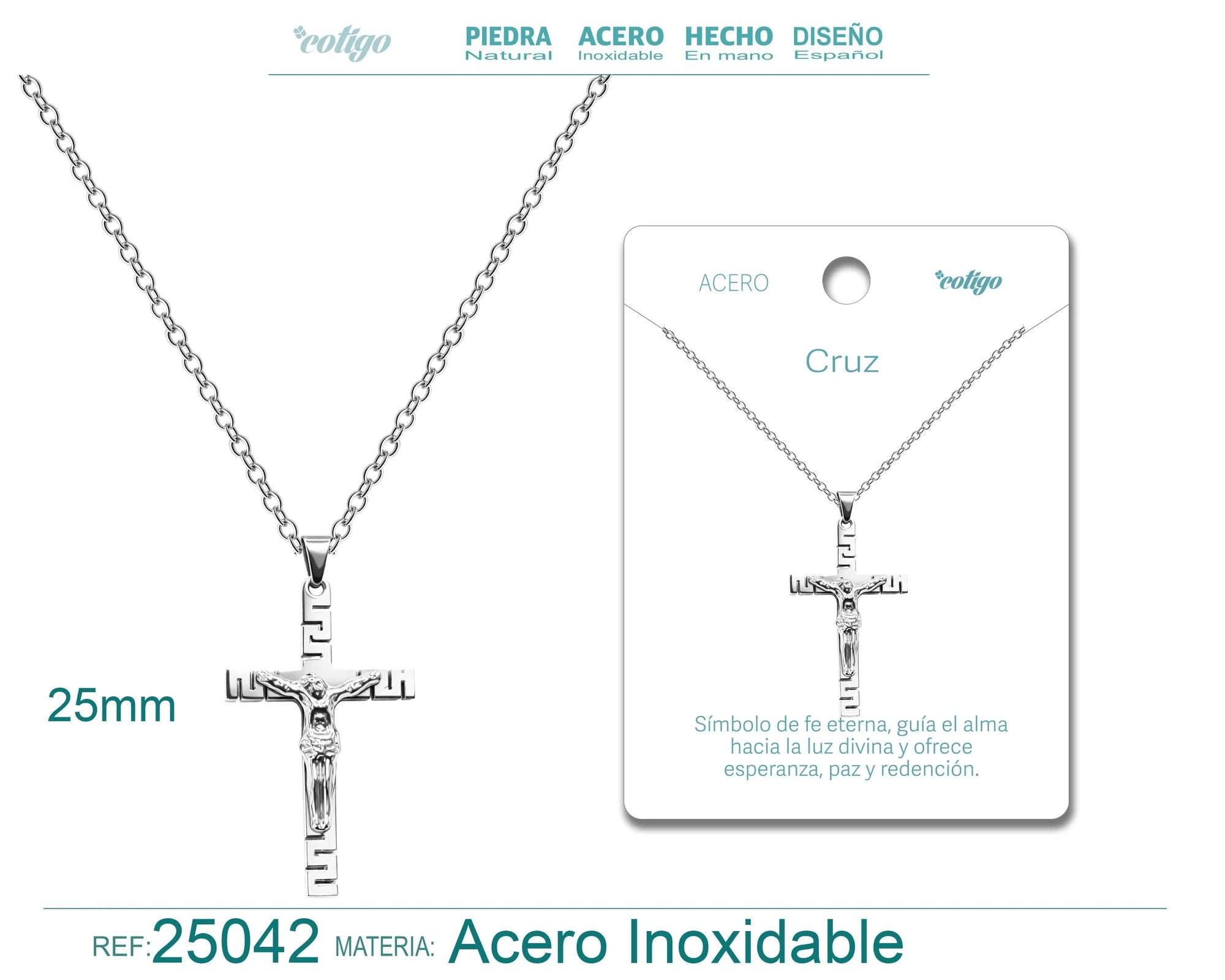 Collar Cruz con Jesús Crucificado en Acero detalle