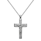 Collar con cruz de Jesús crucificado y oración Padre Nuestro en acero inoxidable