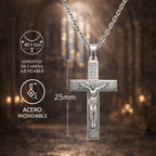Collar con Cruz de Jesús Crucificado Y Oración del Padre Nuestro en Acero acabado