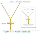 Collar con Cruz de Jesús Crucificado Y Oración del Padre Nuestro en Acero Dorado detalle