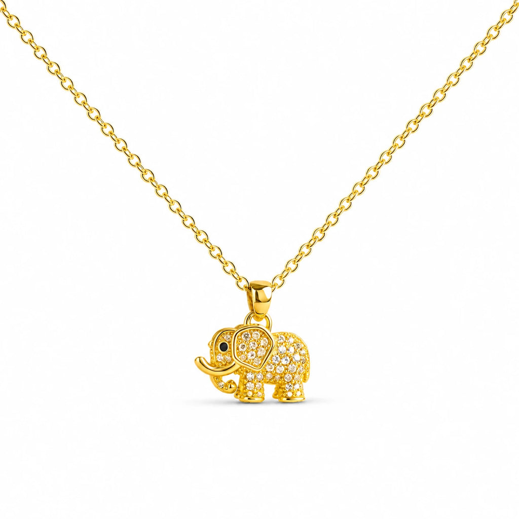 Colgante Elefante Dorado 14K con Circonita detalle