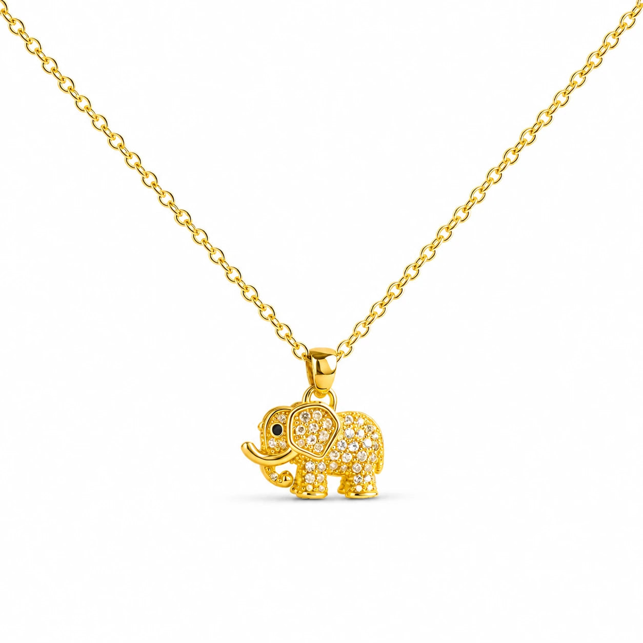 Colgante Elefante Dorado 14K con Circonita detalle