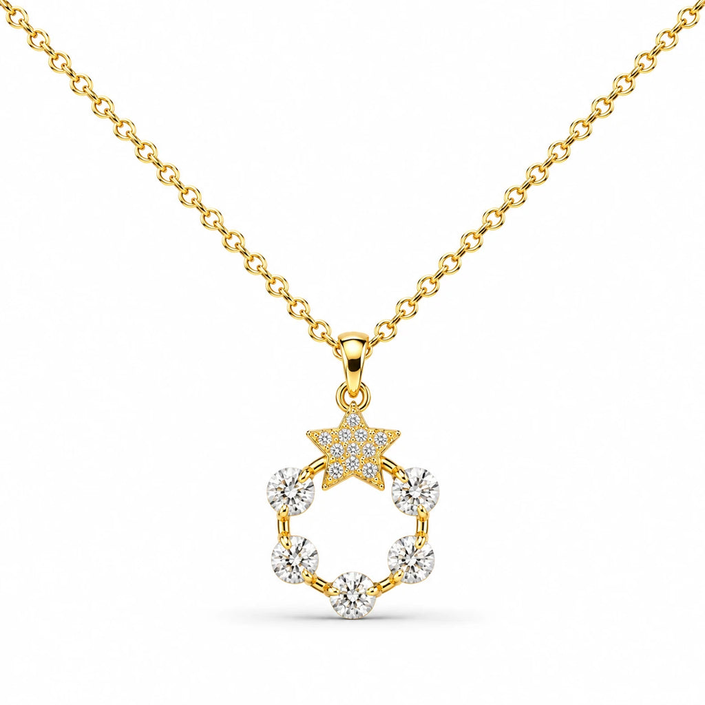 Colgante Estrella Y Aro Dorado 14K con Circonitas detalle